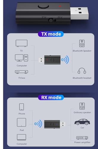 Bluetooth 5.3 Transmitter/Receiver, 3.5 mm Auxiliary Wireless USB Adapter | Low latency, built-in microphone, hands-free calling, no drivers required—suitable for TVs, computers and speakers