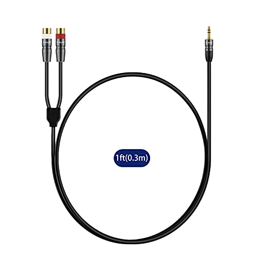 J&D 3.5 mm to Dual RCA Audio Cable, Heavy Duty 3.5mm Male to 2 RCA Female Gold Plated Copper Shell Stereo Audio Adapter Cable, 1 Feet - size: 1 Feet