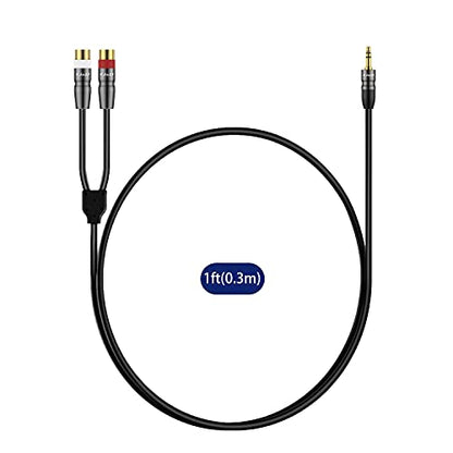 J&D 3.5 mm to Dual RCA Audio Cable, Heavy Duty 3.5mm Male to 2 RCA Female Gold Plated Copper Shell Stereo Audio Adapter Cable, 1 Feet - size: 1 Feet