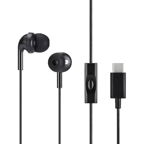 Amazon Basics Wired Earbuds with Microphone, in-Ear Headphones, USB-C, 4.2 ft Cable, S/M/L Ear Tips, Black - style: USB-C