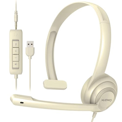 NUBWO HW02 USB Headset with Microphone Noise Cancelling &in-line Control, Ultra Comfort Computer Headset for Laptop pc, On-Ear Wired Office Call Center Headphone for Boom Skype Webinars (Apricot) | Ultra Comfort Computer Headset for Laptop pc, On-Ear Wire