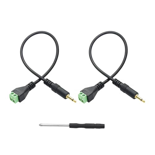 3.5mm Audio Terminal Block Cable 11", TS Mono Solderless Screw Terminal | 2Pcs 1/8 Plug to 2 Pin Solderless Audio Solderless, TS 2 Pole Gold Plated Jack, for Audio Signal DIY Replacement & Repair. - style: 3.5mm TS 2 Pole Cable - 2Pcs