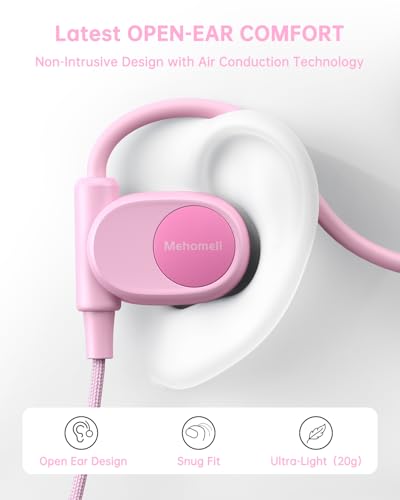 Mehomeli Kid Headphones, Air Conduction Open Ear Headphones, 3.5mm Jack | Ultra-Comfort, Ergonomic and Lightweight Design Perfect for School and Outdoor Activities, Pink - color: Pink