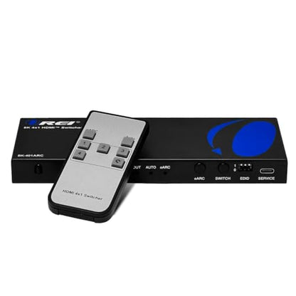 OREI 8K 4-Port HDMI Switch, 4-in 1-Out eARC, Audio Extractor, 8K@60Hz, HDR | hdmi switcher 4 in 1 out, hdmi switch with remote, eARC, HDCP 2.3, EDID, Optical & L/R Audio Out, PS5/Xbox
