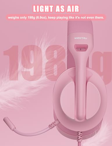 WIRWTRU Wired Pink Gaming Headset for PS5, Xbox, Xbox Series X|S, PC, PS4 | 198g Lightweight Design, Noise Cancelling Microphone, Soft Earmuffs, 3.5mm Jack for Gaming & Work - color: Pink
