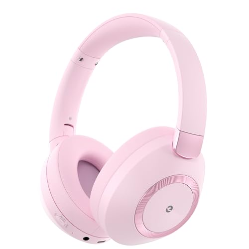 Active Noise Cancelling Headphones, 100H Playtime Headphone Wireless Bluetooth, Bluetooth Headphone with Microphone, Over Ear Wireless Headphones with Deep Bass,Fast Charging for Travel - color: Pink