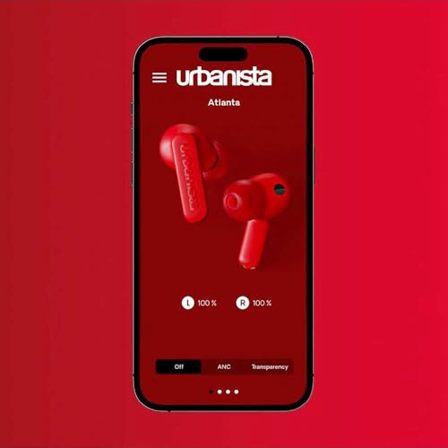 Urbanista Hybrid Active Noise Cancelling Wireless Earbuds, Deep Bass Splash Resistant Headphones, Bluetooth Multipoint Earphones, Transparency Mode, Wireless Charging Case, Atlanta, Midnight Black