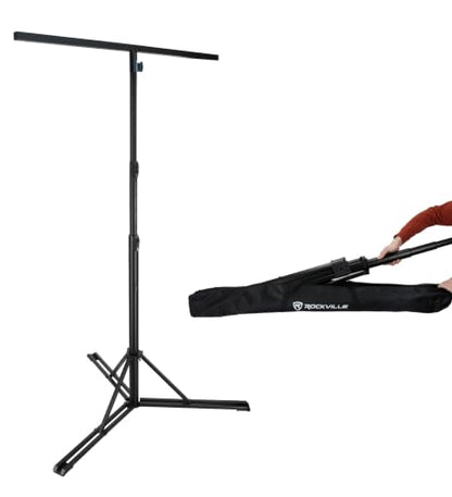 Rockville RLS5 11.5 Ft Metal Lighting T-Bar Stand, Flat-Base Legs | Air Assist Lowering, Detachable Folding 4 Ft T-Bar, Travel Bag, 35MM Pole, M10 Thread, 140 lb Load - size: 11.5ft with T-Bar
