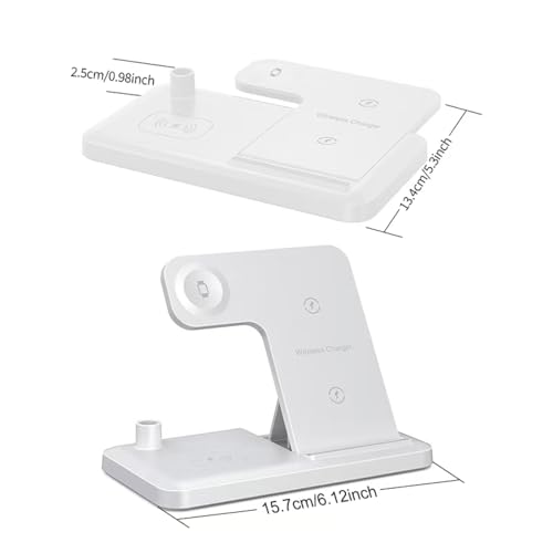 Wireless Charging Station Charger Stand - 4 in 1 Wireless Charger 15W Fast Charging Stand for iPhone 8-16 Series, for iWatch 2-10 Series/Ultra/SE, for AirPods4/3/2/Pro, for Apple Pencil 1st Generation