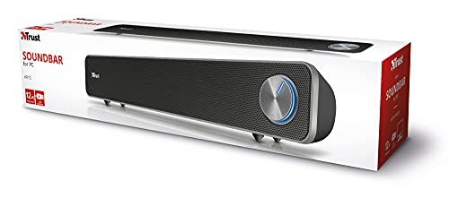 Trust Arys PC Soundbar, Speaker for Computer and Laptop, 12 W, USB Sound System, Metal Grill, Illuminated Volume Control, Speaker Bar for PC, Laptop, Mac - Black | USB Sound System, Metal Grill, Illuminated Volume Control, Speaker Bar for PC Laptop Mac -