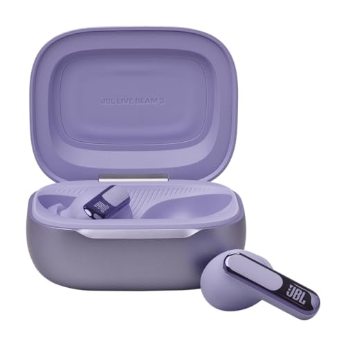 JBL Live Beam 3 - True wireless noise-cancelling stick-closed earbuds, 48Hrs total playback, Wireless Charging, 6 Mics for perfect calls, Multi-point connection, IP55 waterproof and dustproof (Purple) - color: Purple