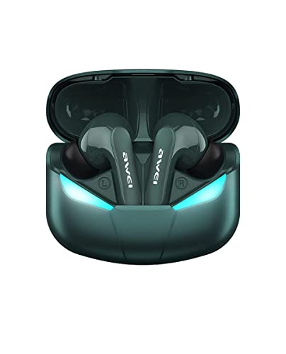 AWEI T35 Gaming Earbuds with Microphone,Wireless Bluetooth High Sensitivity Headphones with Game/Music Mode Breath Lights and 45 ms Ultra Low Latency(Green)