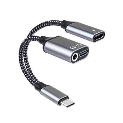 USB-C to 3.5mm Headphone Adapter, Supports 60W PD Fast Charging, 3-in-1 Type-C to AUX, Type-C Audio Interface and USB-C Charging, Hi-Fi DAC Sound Quality, Compatible with iPhone 15 and Samsung S24.