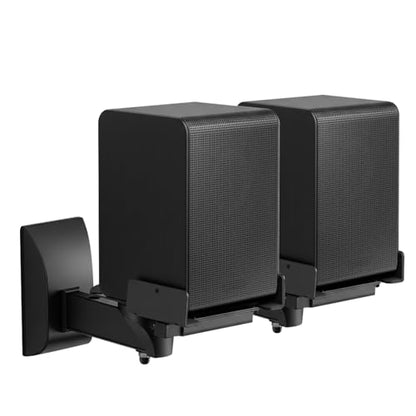 TNP Bookshelf Speaker Wall Mounts, Dual Side Clamps, 55 lb, 2 Pack, Black | Rear Surround Sound Speaker Mounts Fit 5.5-11 In Wide Speakers, with 45° Swivel and 7.5° Tilt for Home Theater or Studio - color: Black