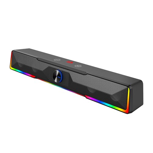 Redragon Computer Speaker, Bluetooth/USB Wired Dual Connection Soundbar | Clear Stereo Sound with Audio-Light Sync RGB Backlit, Volume Knob, USB Powered for PC/TV/Tablet, Black