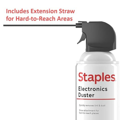 Staples Compressed Air Dusters, 10 oz. Cans, Electronics & Office, 4-Pack | Blasts dust from keyboards, laptops, vents and hard-to-reach gear. 4 cans per pack.