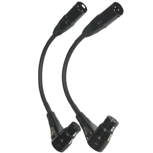 CNCESS Right Angle Female XLR to Straight Male XLR Cable, 2 Pack | 3-Pin to 3-Pin, Plug Cable