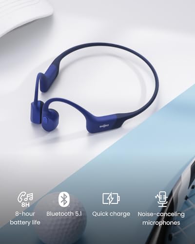 SHOKZ OpenRun Mini Bone Conduction Open-Ear Bluetooth Headphones, Blue | Bundle with Sweat Headband；Open ear comfort; Lightweight & Secure fit; IP67 water resistance; 8H battery; Running/Cycling - color: Blue, size: Mini Size+Magnetic Charging