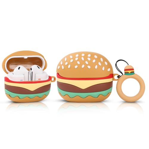 Case for Samsung Galaxy Buds 3 and for Galaxy Buds 3 Pro Earbuds with Carabiner, Silicone Charging Shockproof Protective Cover with Cartoon Skin Design for Man Woman Teen (Hamburger) - color: Hamburger