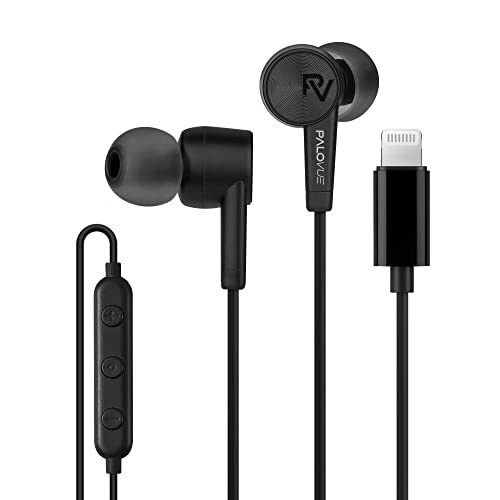 PALOVUE Lightning Headphones Earphones MFi Certified with Microphone | Compatible with iPhone 14 13 12 11 Pro Max X XS Max XR 8 Plus 7 Plus SweetFlow Black - color: Black