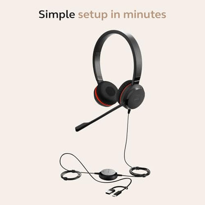 Jabra Evolve 30 II (2025 Edition) Wired Dual-Ear Headset with Mic, Black | 3.5mm Jack or USB-A/USB-C Connectivity, Noise-Cancelling Microphone, Microsoft Teams Certified, Call Control for Work Calls - color: Black, style: Teams Certified