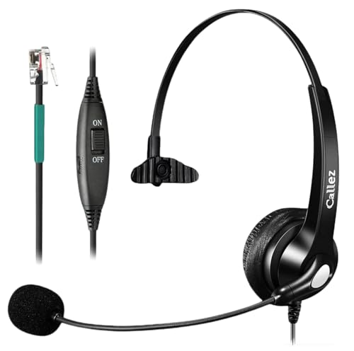Callez Mono RJ9 Telephone Headset for Polycom VVX250 VVX400 VVX410 VVX411 | Polycom Phone Headset with Noise Cancelling Mic, Volume Controls, RJ9 Headphone Work for Polycom VVX311 VVX500 Office Phones