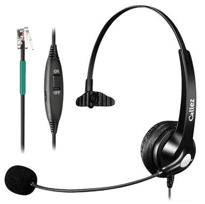 Callez Mono RJ9 Telephone Headset for Polycom VVX250 VVX400 VVX410 VVX411 | Polycom Phone Headset with Noise Cancelling Mic, Volume Controls, RJ9 Headphone Work for Polycom VVX311 VVX500 Office Phones