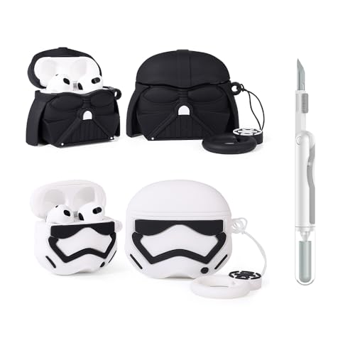 (2Pack+Cleaner Pen) XMBYGY Case for Apple AirPods 3rd Generation Wireless Earbuds with Cleaning Pen Kit, Silicone Cute Charging Case Shockproof Protective Cover and Carabiner for AirPods 3 (SDBK+WT) - color: SDBK+WT