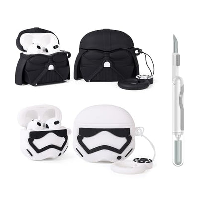 (2Pack+Cleaner Pen) XMBYGY Case for Apple AirPods 3rd Generation Wireless Earbuds with Cleaning Pen Kit, Silicone Cute Charging Case Shockproof Protective Cover and Carabiner for AirPods 3 (SDBK+WT) - color: SDBK+WT