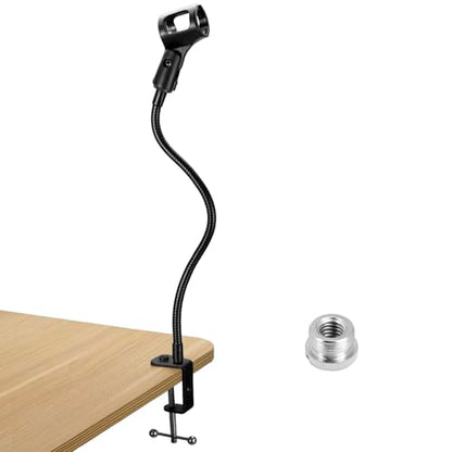 QWORK 13" Gooseneck Microphone Stand – Flexible Desktop Clamp-On Mic Mount