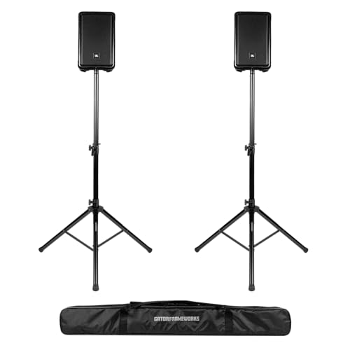 Gator Frameworks Rok-It Series Lightweight Aluminum Tripod Speaker Stand with Dual-Diameter 35mm to 38mm Pole, Supports up to 120 lbs (RI-SPKRSTD-100-AL) - style: Deluxe Set of (2) Stands