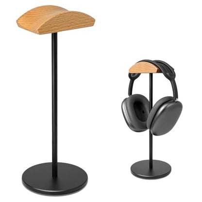 Headphone Stand for Desk - Gaming Headset Stand with Wooden Support Plate, Headset Holder with Aluminum Alloy Support Rod - color: Beech wood