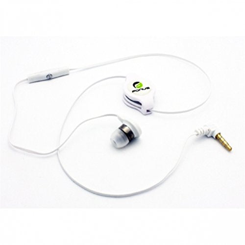 White Retractable In-Ear Mono Headset Wired Single Earbud Earphone with Microphone for Cricket Nokia Lumia 520, Cricket Nokia Lumia 630, Cricket Nokia Lumia 635, Cricket Samsung Galaxy Grand Prime, Cricket Samsung Galaxy S3 SCH-R530C