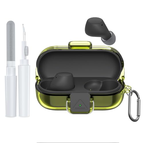 [with Safety Lock] for Sony WF-C510 Case Cover, Clear Soft TPU Protective Earbuds Case with Carabiner & Cleaner Kit Accessories Set(Clear Yellow) - color: Clear Yellow