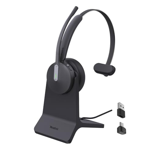 Yealink BH70 Mono Wireless Headset with Charging Stand, Teams Certified Bluetooth Headphone with Mic for Work, up to 35h Talk Time, 91g All-Day Comfort Perfect for Open Office Hybrid Work