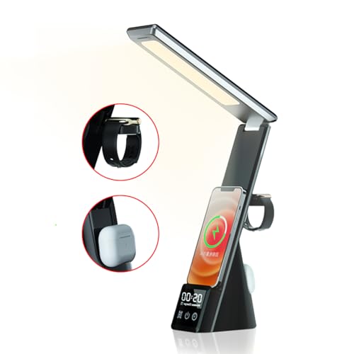 AYI Multi-Functional Wireless Charging Lamp with LED Display, Alarm Clock, 3 Color Light Modes, Foldable & Portable, 15W Fast Wireless Charger Stand for Smartphones, Smartwatches, Earbuds, N61 Black. - color: Wireless charger Table lamp N61 Black