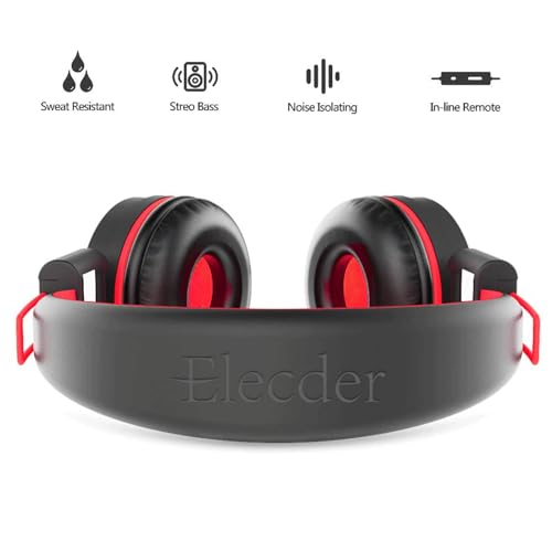 ELECDER i37 Kids Headphones for School Children Girls Boys Teens, Red | Foldable Adjustable Lightweight, 3.5mm Audio Jack On Ear Headphones for Smartphones Chromebook Computer PC Tablets Travel - color: Red
