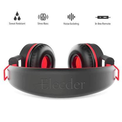 ELECDER i37 Kids Headphones for School Children Girls Boys Teens, Red | Foldable Adjustable Lightweight, 3.5mm Audio Jack On Ear Headphones for Smartphones Chromebook Computer PC Tablets Travel - color: Red