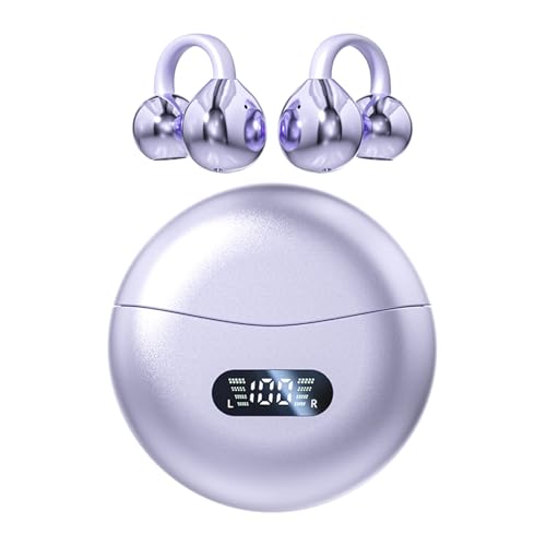 Piluyaa Clip-on Earbuds,Open Ear Earbuds Wireless Bluetooth 5.4, Lightweight Open Ear Headphones with C-Shaped Bridge,Slim Hook,60H Battery,Waterproof,for Glasses Wearers and Workouts (Purple) - color: Purple