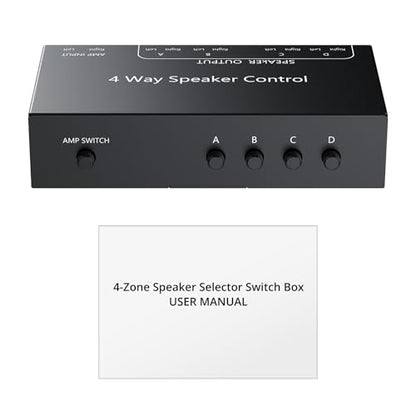 PROZOR 4-Zone Speaker Selector Switch, Passive Speaker Switch Box for 1 Amplifier to 4 Speaker Pairs, Independent A/B/C/D Buttons, 150W RMS per Channel, Supports 4–16Ω Passive Speakers | for 1 Amplifier to 4 Speaker Pairs, Independent A/B/C/D Buttons, 150