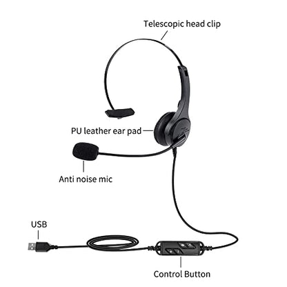 Dioche USB Headset, Call Center Headset with 300 Degrees Rotatable Noise Cancelling Microphone