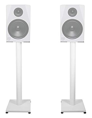 Rockville RS29W 29" Black Bookshelf Speaker/Studio Monitor Stands, Pair | White, 60 Lb Load Capacity, EVA Isolation Pads, Cable Management, Powder Coated, Brass Spikes, Rubber Feet, 9" x 9" Top - color: White