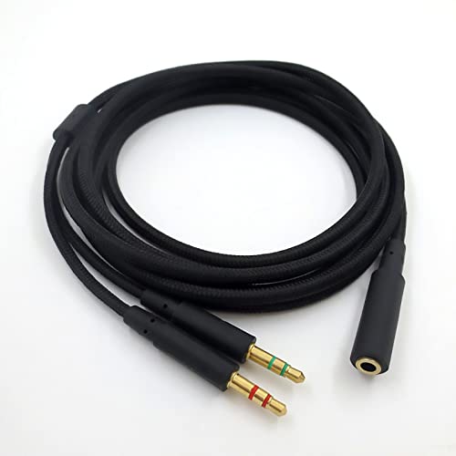 Headphone Splitter 2 in 1 Y-Splitter Replacement Audio Extension Cable Compatible with HyperX Cloud II/Cloud Alpha/Cloud Flight/Cloud Silver/Cloud Flight/CloudX Series Headsets, 6.5FT