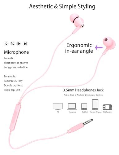 Teens Wired Earbuds with Case, 3.5mm Headphones for School, Crack pink - color: Crack pink