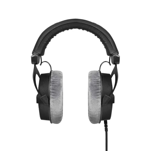 beyerdynamic DT 990 PRO, 250 Ohm, Open Back, Over Ear, Wired Headphones, 3m Coiled Cable, Black with Grey Velour Ear Pads | 3m coiled cable, wired over-ear design - color: Gray, size: 250 OHM