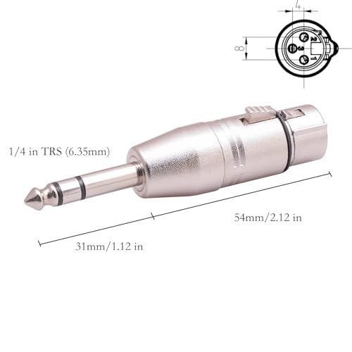 4 Pack XLR Female to 1/4" TRS Adapter, Balanced Female XLR to Quarter Inch 6.35mm Male Adapters