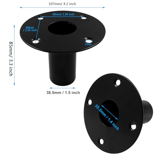 Hordion 2 pcs Speaker Stand Top Bracket, 107 * 85mm/4.25 * 3.3 Inch | Metal Speaker Mounts Hat, Black Studio Speaker Mount for Stand Pole