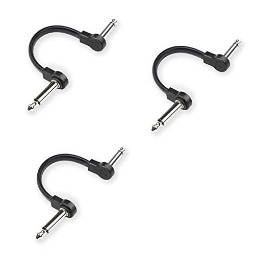 Flat Low Profile Guitar Patch Cable 4 inch for Effects Pedals, 1/4 inch Right-Angle, Black, 3-Pack - color: Black, size: 4"