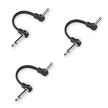 Flat Low Profile Guitar Patch Cable 4 inch for Effects Pedals, 1/4 inch Right-Angle, Black, 3-Pack - color: Black, size: 4"