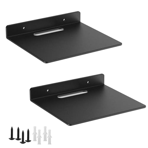 소형 플로팅 선반 - 두께 3mm, 16.5cm(6.5인치), 벽 선반, 에코, 카메라, 소형 스피커용 금속 플로팅 선반, 욕실, 거실, 침실용 벽 선반 (블랙 2개) - color: 블랙 2개.